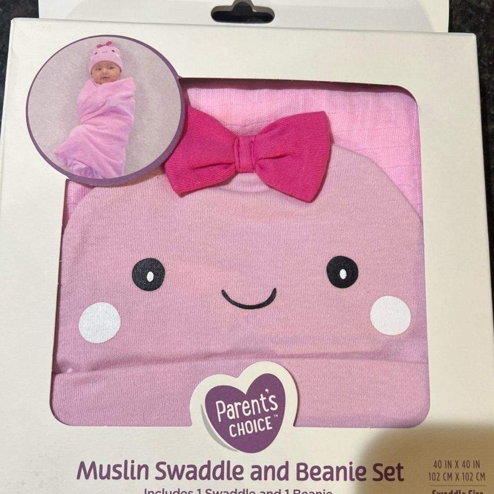 Muslin swaddle and beanie set. Brand new still in box